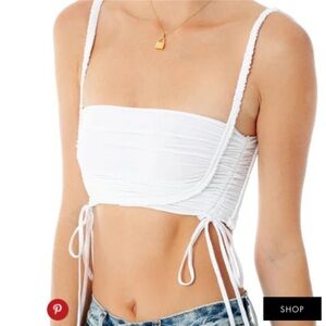 Are You Am I White Ruched Tie-Side Cropped Tank Top size XS